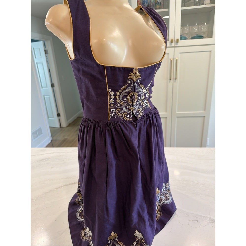 Vintage Loden Plankl Purple Embroidered Alpine Suit Women XS Oktoberfest Dirndl - Picture 10 of 12